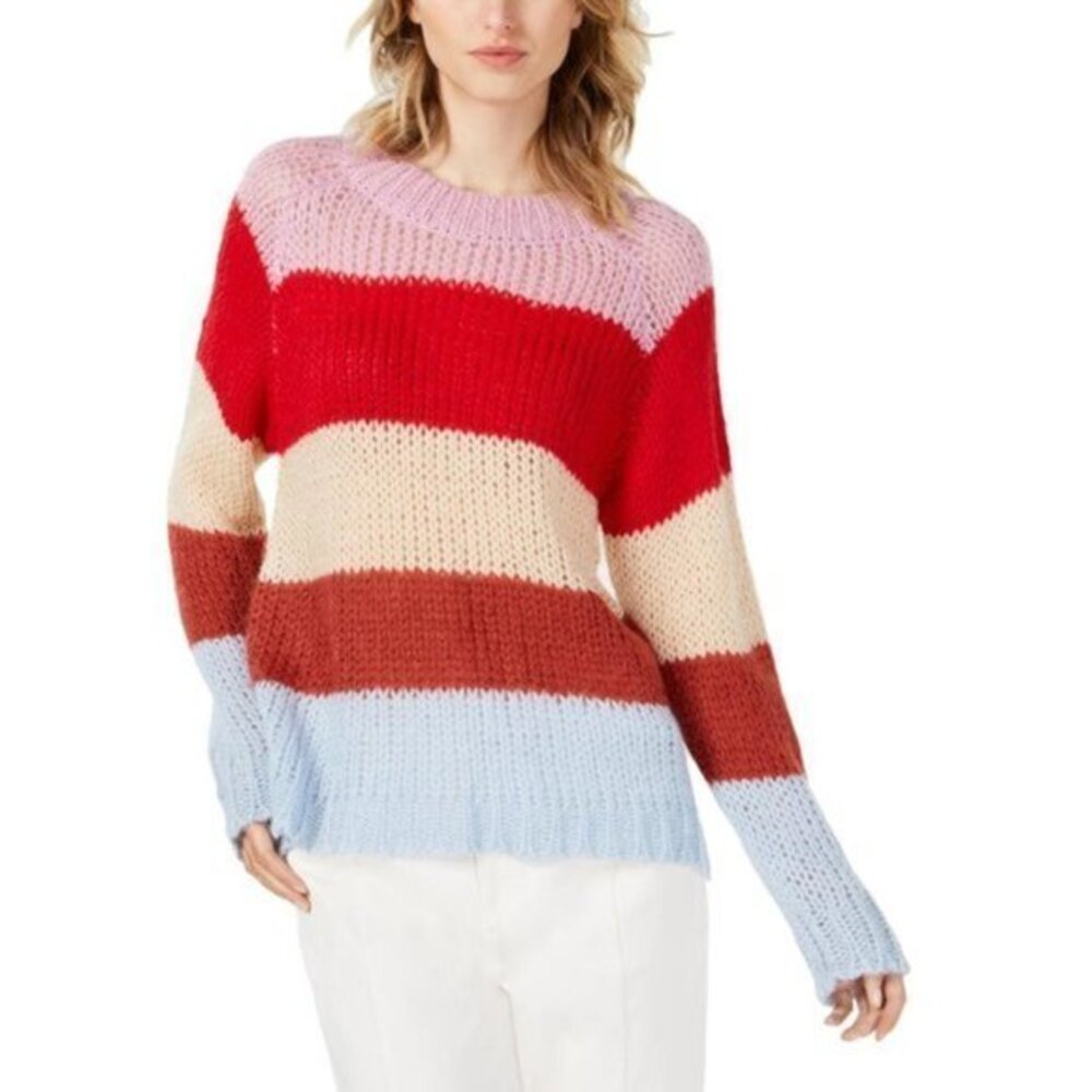 J.O.A. Crewneck Striped Pullover Sweater.
